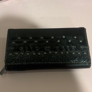 Montana West, Black Women's Embossed Leather Wallet with Stud Detailing